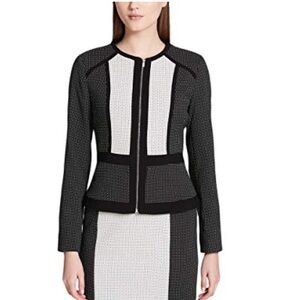 Calvin Klein Women’s Zip Up Black & White Blazer Jacket Size 10 Preppy Classy